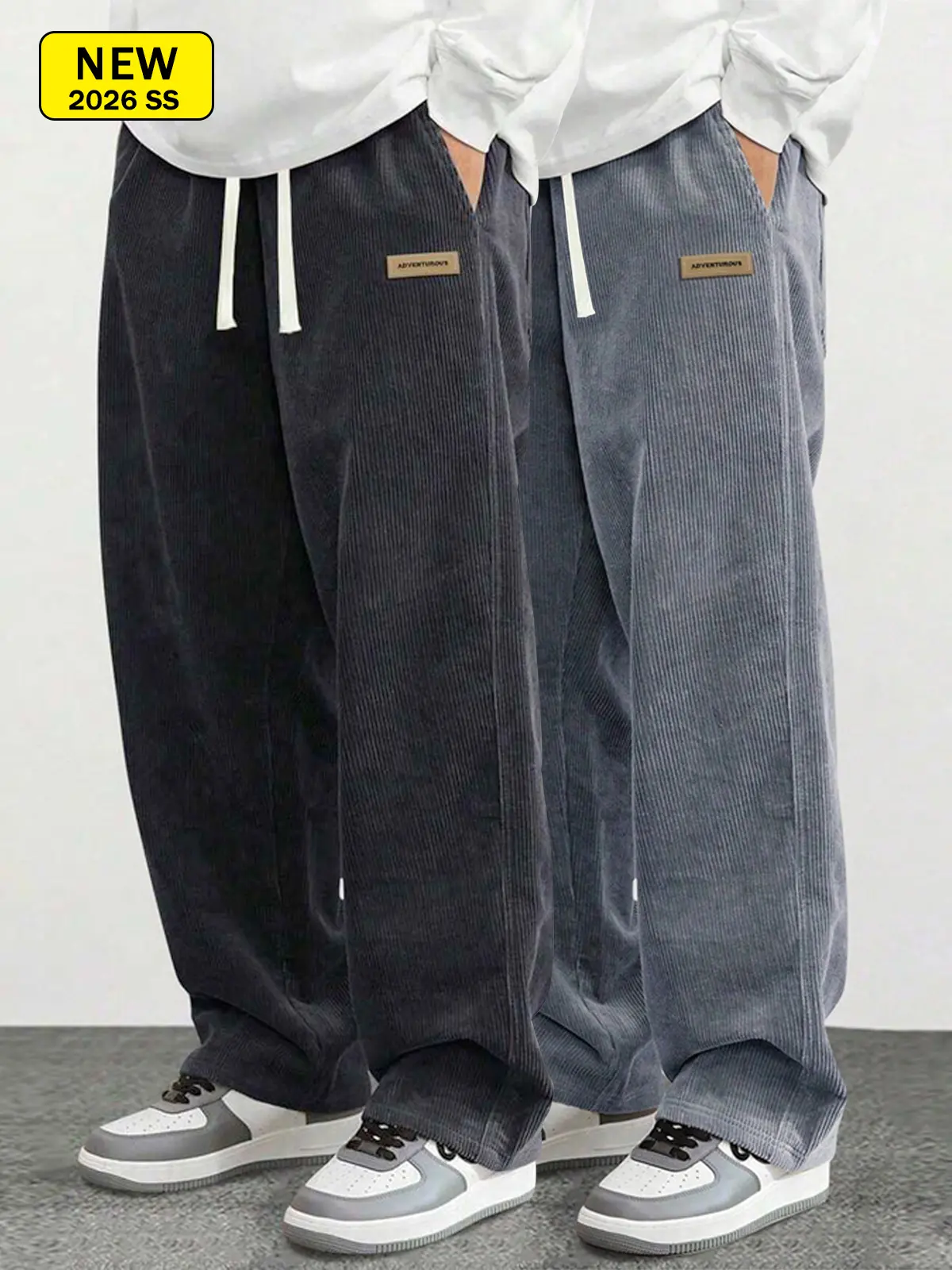 Men’s corduroy casual pants for spring and autumn, loose straight fit, breathable, skin-friendly, comfortable
