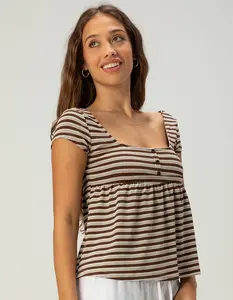 RSQ Womens Stripe Henley Babydoll Top
