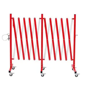 GYMTIME Industrial Expandable Metal Barricade, 16 Feet, Red and White, Easily Assembled Safety Barrier with Casters, Flexible Mobile Barrier Gate, Adjustable Traffic Fence
