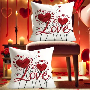 2pcs Valentine's Day Heart & Love Pillowcases - Romantic Bedspread-Compatible Covers Suitable for Living Room &, Zippered Washable Polyester Cover (Pillow Core Not Included)