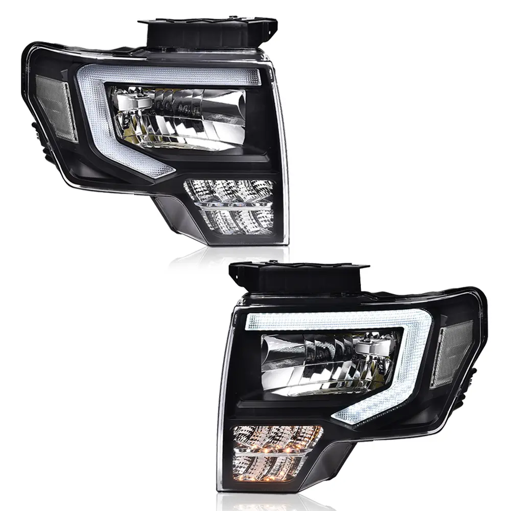 Ford F150 92-17 Easy Install Headlight Kit - Bolt-On Headlamps, LED Smoked Lens Tail Lights, Chrome Amber Assembly, BlackSmokedChrome Finish, Car Lights for 04-08 Smoke Cover Black Frame White Reflector (Left & Right)