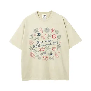 The Summer Holiday Pattern 250 Anniversary Independence Day S~5XL Oversize Unisex Washed T-Shirt for Women and Men's Unisex Fit Batik Cotton Oversize Streetwear Menswear  Super Soft Pre-Shrunk