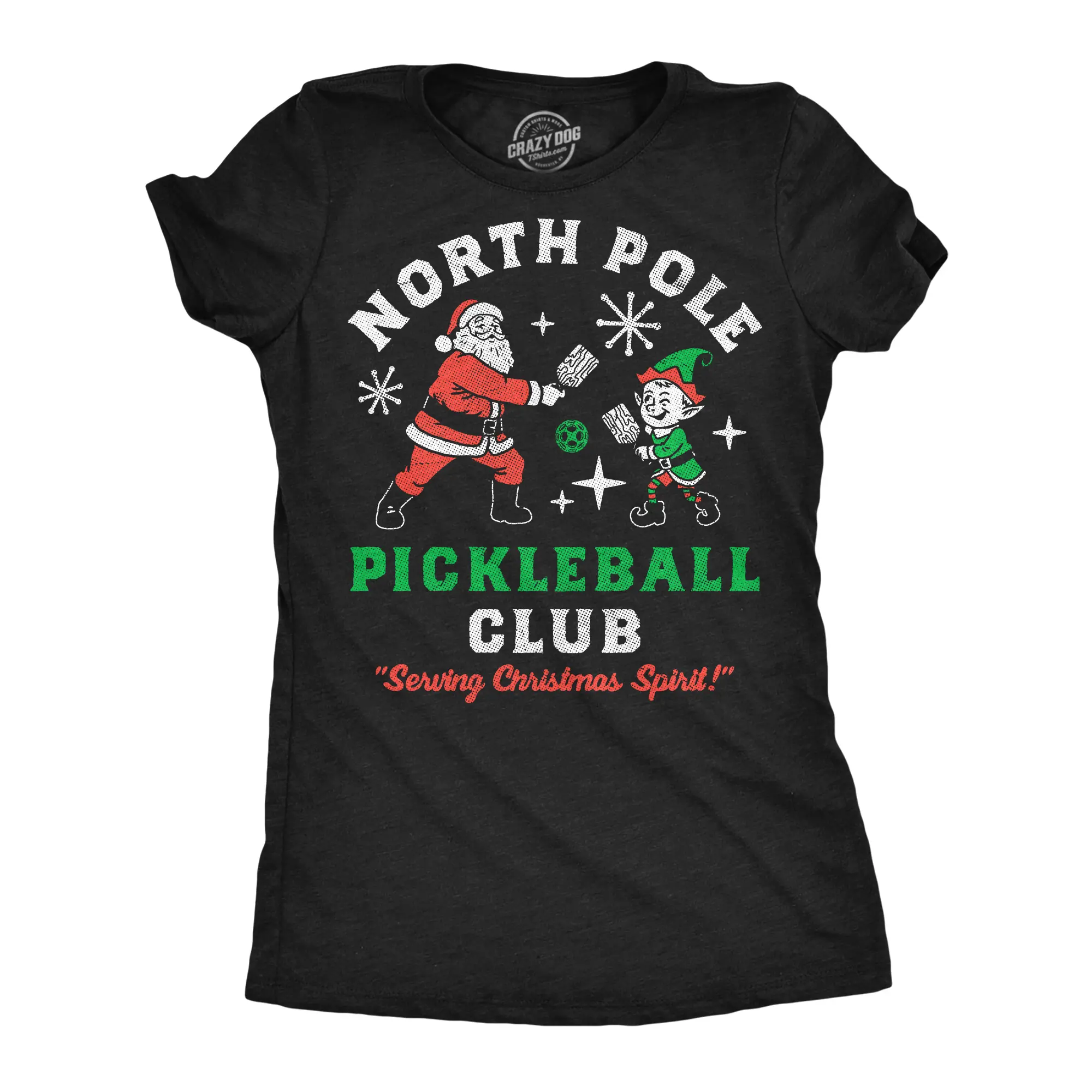 Womens Funny T Shirts North Pole Pickleball Club Sarcastic Christmas Graphic Novelty Tee For Ladies Funny Womens T Shirts Cute Vintage Fashion Casual Ladies T-Shirt Gift Christmas Tops for Women Funny Pickle Black -