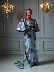 Emerald Dynasty Mermaid Gown | Green African Print Dress | Lace-Up Back | Bell Sleeves | Fully Lined | S–3XL | Custom