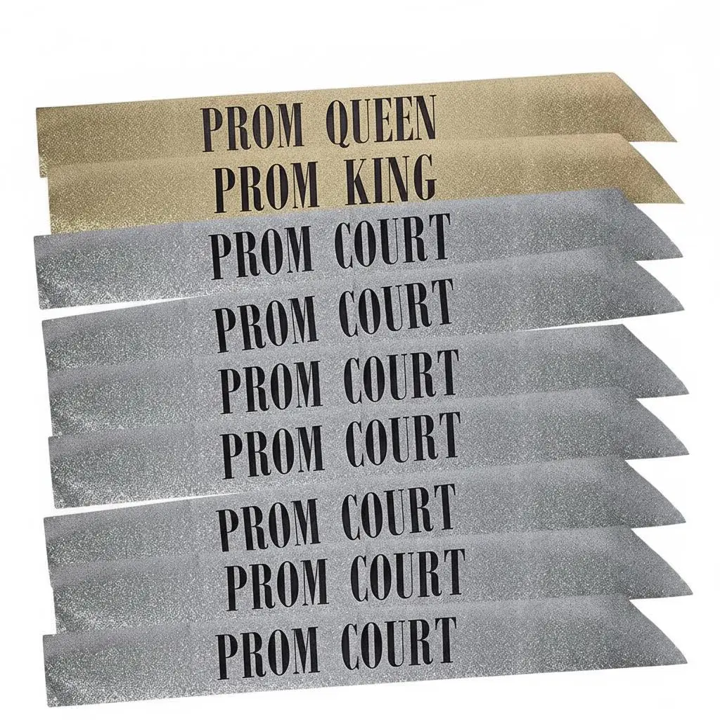 Anderson's 10-Piece Prom King, Queen & Court Glitter Sashes Set, 3.75in x 62in Gold & Silver with Black Lettering, Royalty Sashes for High School Prom Coronation, Formal Events & Gifts