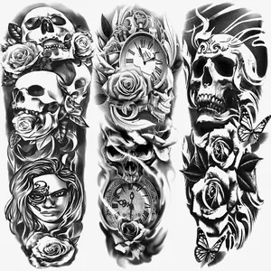 3 Sheets Halloween Skull Temporary Tattoo Stickers, Waterproof Realistic Design for Adults Men Women Arms Legs Body Art, Body Fake Tattoos