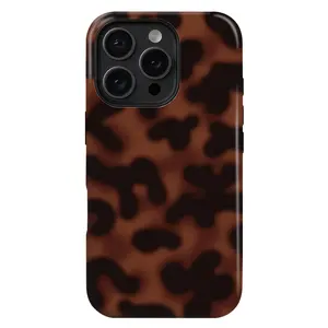 Classic Brown Tortoise Shell Print Phone Case Compatible with iPhone 17 16 15 14 13 12 11 | Amber Leopard Pattern Dual Layer Shockproof Protective Cover - Unisex