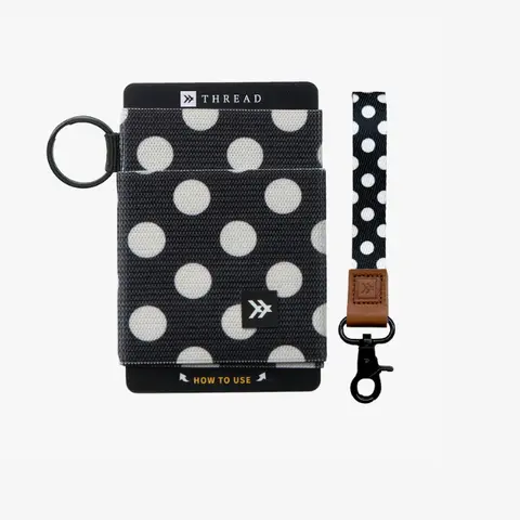 Thread Wallets Women's Polyester Wristlet Lanyard Keychain & Slim Profile Elastic Fit Wallet Bundle with Clasp, 2-8 Card Hold