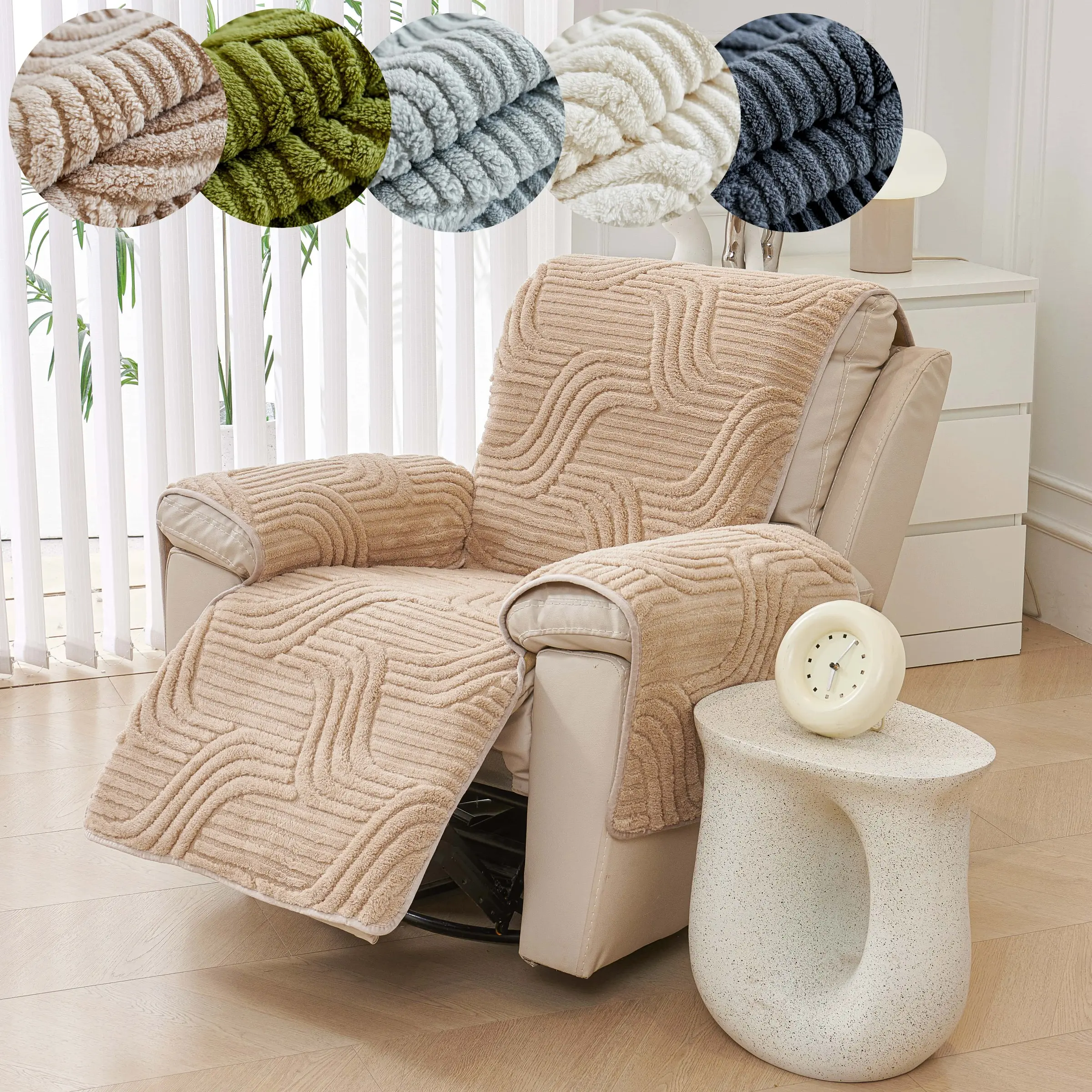 Plush Single Recliner Sofa Cover Pad, Thickened Soft Armchair Seat Protector, Non-Slip Machine Washable Chair Cushion, Pet-Friendly Cozy Furniture Cover, Washable Furniture Protectors, Washable Sofa Slipcover