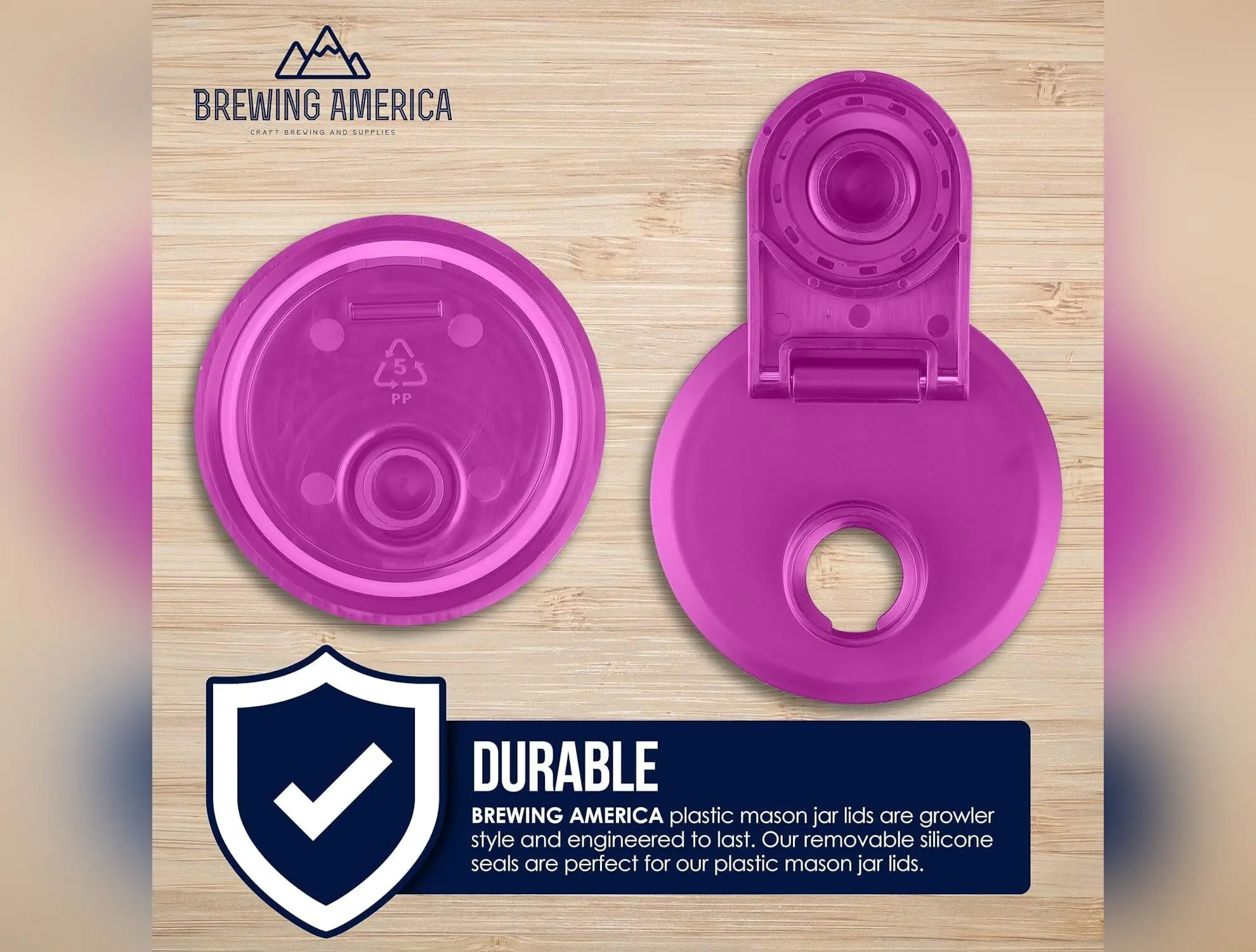 Mason Jar Lids Wide Mouth Plastic 4 Pack Leak Proof with Flip Cap Pouring Spout & Drink Hole - Very Berry
