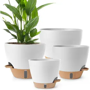 Plant Pots,12/10/9/8/ Inch Large Plastic Self Watering Flower Pots  Outdoor with Drainage Holes, Deep Reservoir,Nursery Planting Pot for  Out Door Plants White indoor
