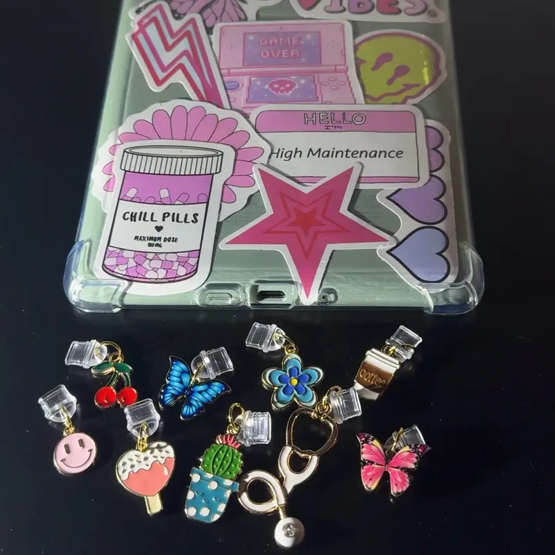 Charms for Phone, iPad, and Kindle - Includes dust plug with colorful charm designs