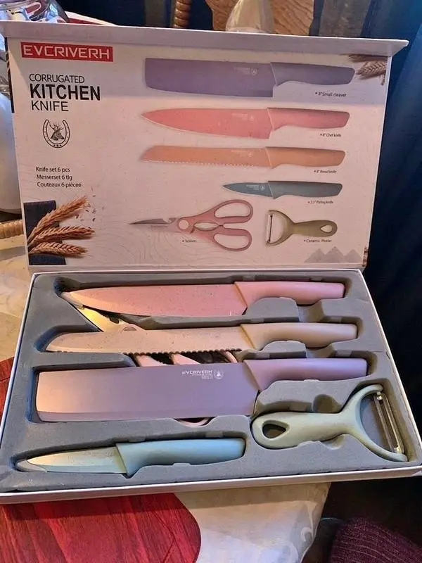 6-Piece Colorful Kitchen Knife Set with Non-Stick Coating, Stainless Steel Blades & Ergonomic Wheat Straw Handles