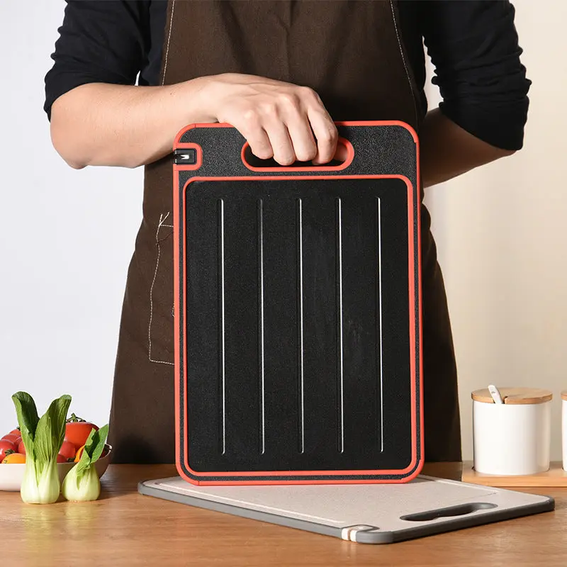 Square Aluminium Kitchen Thawing Chopping Board with Built-In Knife Sharpener