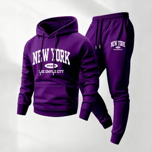 Men's New York Printed Hoodie and Drawstring Sweatpants Set, Menswear, Casual Athletic Long Sleeve Hooded Jacket & Trousers for Fall & Winter, Men's Clothing for Daily Wear, Sportswear Indoor Outdoor, Tracksuit, Athleisure Summer Clothes