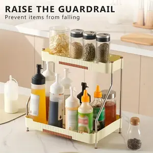 Adjustable No-Drill 2-Tier Kitchen Spice Rack, Durable Plastic Countertop Storage Shelf with Metal Support, Space-Saving Design for Small Kitchens