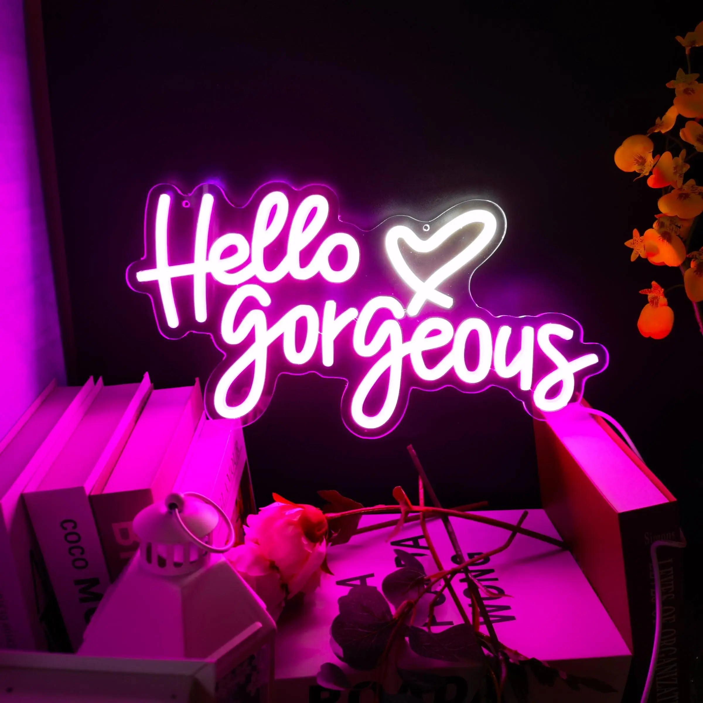 CTTNLS Hello Gorgeous Neon Neon Wall LED Signs, 1 Count USB Powered Neon Light Sign, Reusable Neon Light Sign for Bachelorette Party, Engagement Party