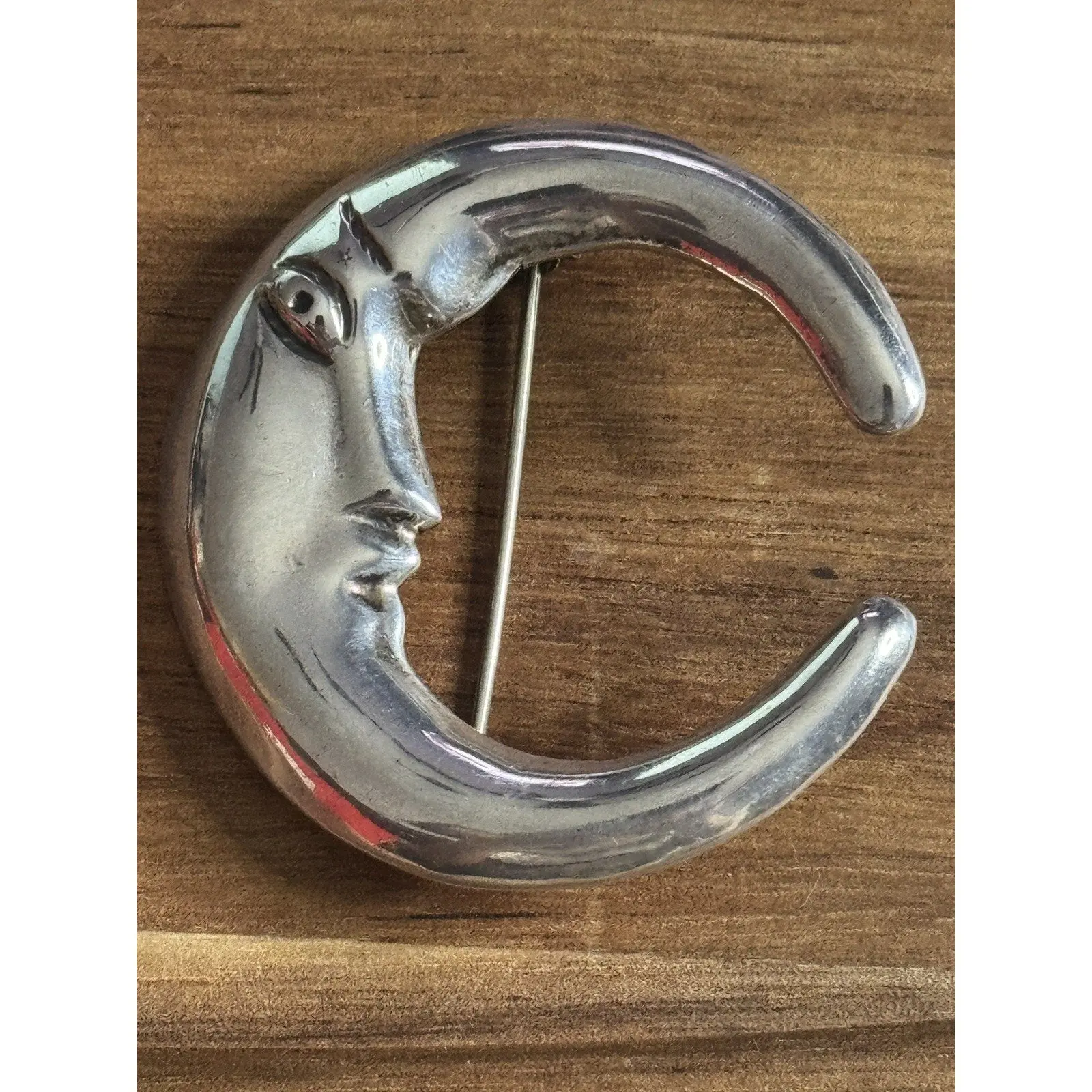 Vintage Taxco Sterling Silver Moon Face Celestial Brooch Pin Signed FUE TV41 14g