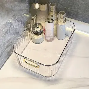 1pc Makeup Tray Holder Organizer, Clear Desktop Vanity Skincare Storage Case, Space-Saving Organizer Tray for Bathroom Accessories, Snacks, Cosmetics, and Home Decor, Suitable for Bedroom and Dorm, Baskets, Containers for Home Organization