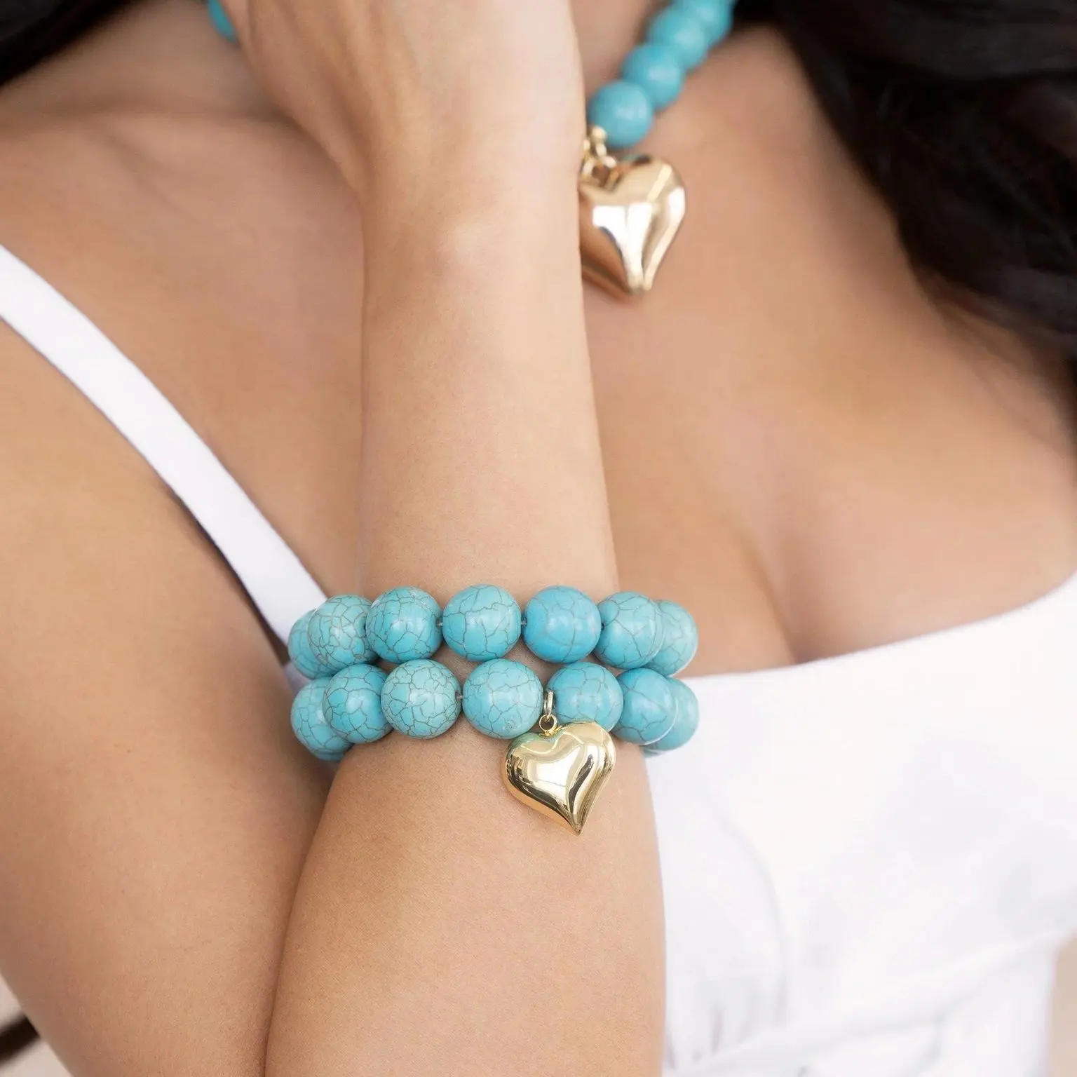 Ettika Luck & Love Themed Heart Bracelet Stack, Dainty Blue Layerable Bracelet Trio, Romantic Meaningful Jewellery Gift for Ladies
