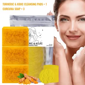MIAOFUTONG Turmeric Skincare Set with Turmeric Kojic Acid Soap & Cleansing Towels for Daily Cleansing and Moisturizing - Unisex Body & Face Care Kit Cleanser Moisturizer Comfort Cosmetic Hydrating Moisture turmeric soap bar hygiene body product body wash