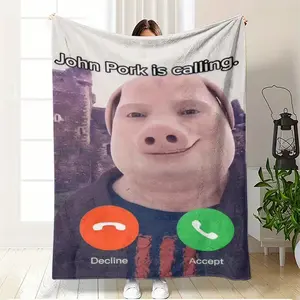 Funny Pig Face Blanket - Soft Flannel Throw with John Pork Design All-Season Cozy Blanket for Dorm Office Home Travel  Perfect Gift for Swingers Movie Nights  Prank Calls  Modern Decor