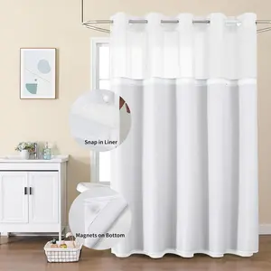 256GSM Waffle Weave Heavy Duty Shower Curtains, No Hook Shower Curtain with Snap in Fabric Liner, Hotel Style Waterproof Bathroom Curtain Set, 72 x 75 Inch, White Black