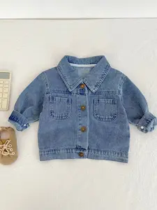 Autumn Winter New Denim Jacket, Unisex Baby Casual Fashion Jean Top, Stylish Lapel Open Front Cardigan, Trendy Outerwear for Kids, Baby Clothing, Coat For Babies