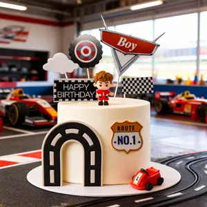 Boys Cake Decoration Inserts Car Theme Birthday Party Plaques, Trendy Boy First Birthday Dessert Table Decor Set