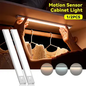 1/2pcs Motion Sensor Cabinet Light, USB Rechargeable Under Cabinet Lamp, Long Battery Life Strip Light for Hallway Kitchen Stairs Bedside Interior Led Lights(1100mAh/1800mAh/2200mAh)