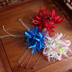 Blue Tassel Spider Flower Hair Clip New Chinese Style Red Pink Cute Agile Lightweight Convenient for Photos Gifts Girls Cosplay French Hair Pin Drop Flowerhairclip