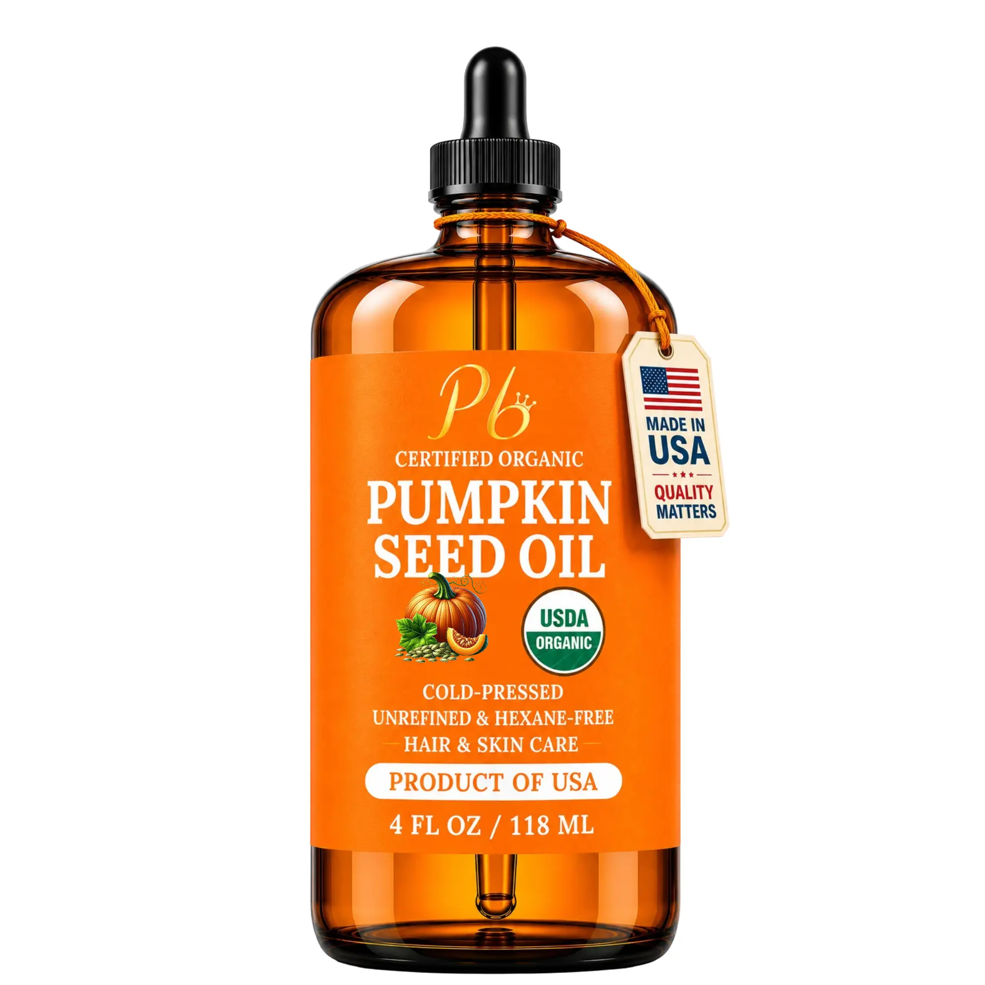USDA Organic Pumpkin Seed Oil 4 oz | Hair & Skin Oil | Cold-Pressed | Made in USA