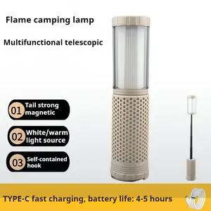 Outdoor multi-function retractable camping light Type-C charging two-color atmosphere flashlight magnetic long endurance lighting