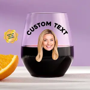 Custom Face & Text Plastic Wine Glass – Personalized Shatterproof Wine Cup, Funny Party Favor for Birthdays, Weddings & Events
