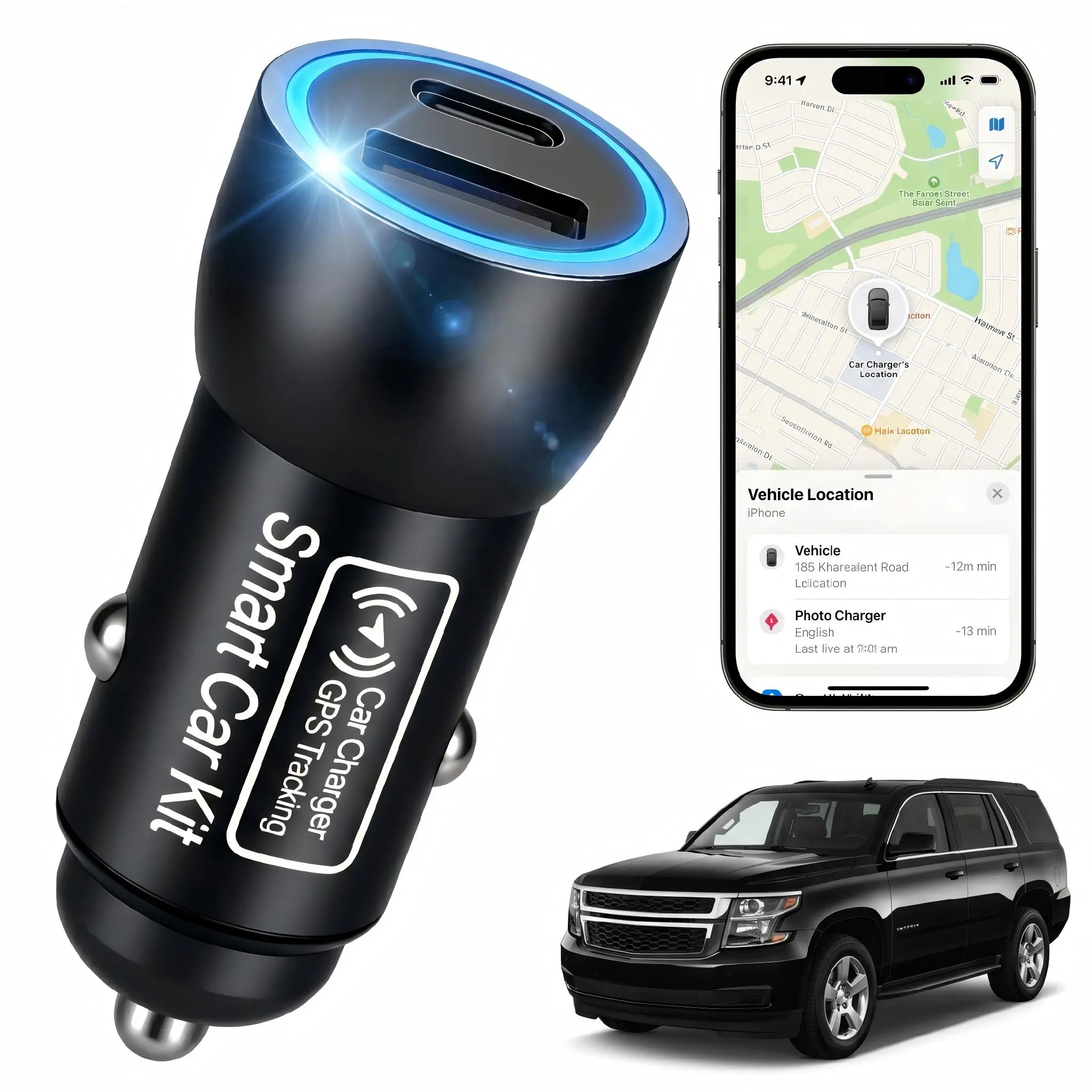 GPS Tracker Devices for Vehicles with Charging Port Undetectable Real-Time GPS Car Trackers for Anti-Theft & Location, No Monthly Fee/No SIM Card, Family& Fleets（iOS Only）