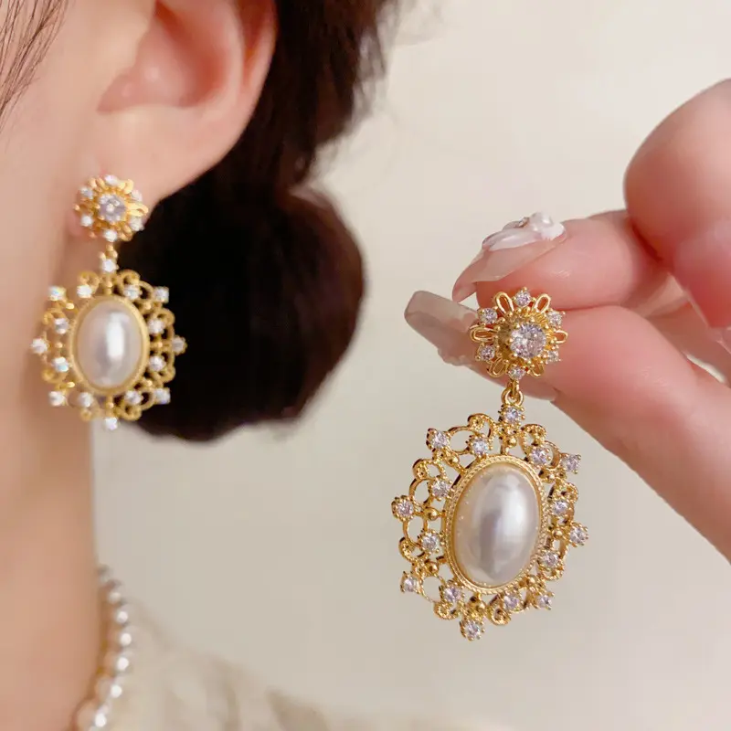 Gold Floral Crystal Water Drop Dangle Earrings, Elegant Long Tassel Statement Earrings For Women Wedding Party Jewelry Gift