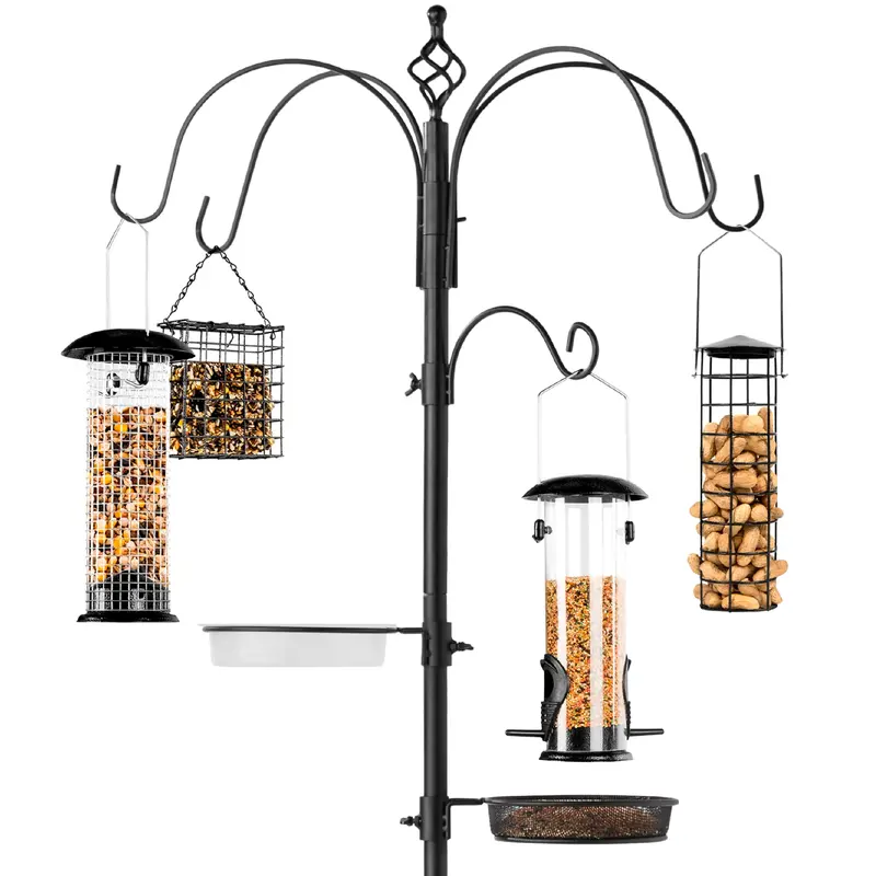Best Choice Products 89in 6-Hook Bird Feeding Station, Steel Multi-Feeder Stand w/ 4 Feeders, Tray, Bird Bath
