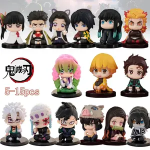 5-15pcs Q Version Demon Slayer Toy Set Sitting Ghost Dolls including Tanjiro Nidouzi Inosuke Zenizu PVC FiguralsCollectibleGifts