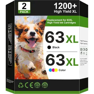 63XL Ink Cartridges Black and Color Replacement for  Ink 63 for  63XL Ink  Combo Pack Work for OfficeJet 3830 4650 5255 5258 5200; Envy 4520 4512 4510; DeskJet 1112 2130 3630 (2 Pack)