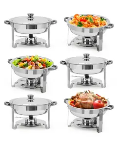 GARVEE Set of 6 round stainless steel buffet warmers – Thick, durable, corrosion-resistant insulated food warmers, portable buffet servers for efficient food service