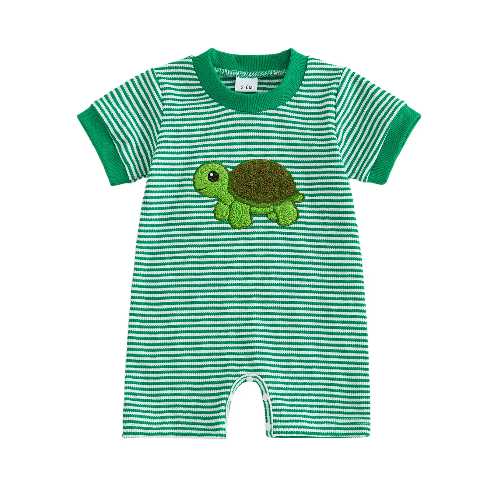 Infant Baby Boy Summer Striped Romper Turtle Embroidery Crew Neck Short Sleeve Jumpsuits 0-18 Months
