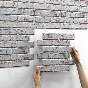 Commomy 10 Pcs 3D Brick Wall Panels Peel and Stick Wall Tile, Farmhouse Whitewash Brick Self Adhesive Faux Brick for Interior Wall Decor 11.8"X11.8"