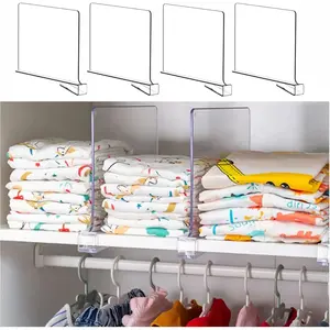 4 Pack Clear Acrylic Shelf Divider for Closet Organization - 9.2″ Tall Closet Dividers for Wood Shelves,Cupboard,Vertical Shelf Separators in Closet for T-Shirt,Purse,Handbag,Sweater Organizer