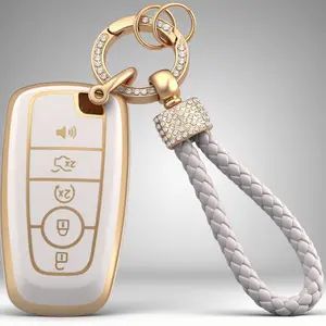 Key Fob Cover for 2025 2024-2017 Ford F150 F250 F350 F450 F550 F650 F750, 5 Button, Silicone,2018-2023 for Edge Explorer Expedition Fusion for Mustang Raptor Remote Key Vehicle Truck Accessories lost