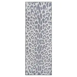 My Magic Carpet Miya Leopard Grey Machine Washable Runner Area Rug