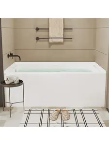 【Christmas Gift】60*30 Inch/60*32 Inch  Acrylic Rectangular Alcove Soaking Bathtub, Rectangle 60-Inch X 32-Inch Alcove Bath With Integral Apron, Integral Flange And Left/Right Hand Drain, White,Chrome Pop-Up Drain