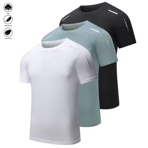 Men's quick-drying sports t-shirt with reflective strips, breathable and quick-drying short-sleeved round-neck t-shirt, moisture-absorbing top for gym, for fitness and running.
