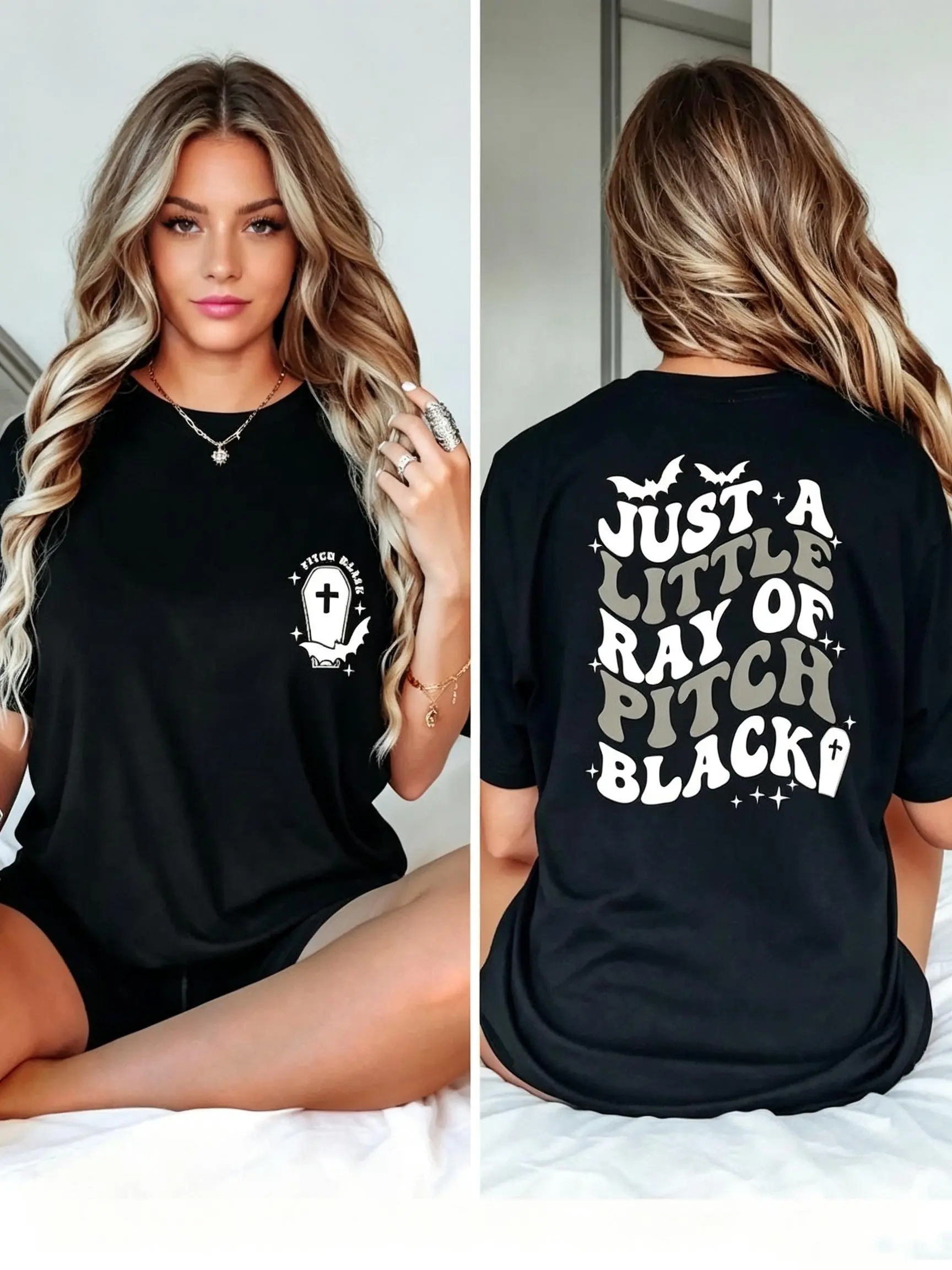 Just A Little Ray Of Pitch Black T-Shirt, Goth Halloween Tee, Halloween Humor Shirt, Witchy Shirt, Fall T-shirt, Halloween Funny Shirt