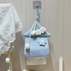 Ins Style Fabric Tissue Bag, Cute Hanging Tissue Box Cover, Tissue Holder Wall Mount Napkin Holder for Bathroom Car Dorm Home Living Room