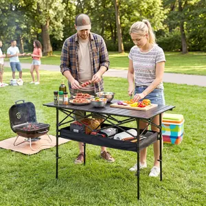 Senmeo Foldable Outdoor Camping Table Height Adjustable-More Stable! with Mesh Storage Bag And Carrying Bag, Portable Aluminum Rolling Table for Indoor, Outdoor, Camping, Beach, Backyard, Barbecue, Party, Patio, Picnic-Easy to Store
